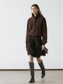 Massimo Dutti Асимметричная юбка с оборками, коричневый