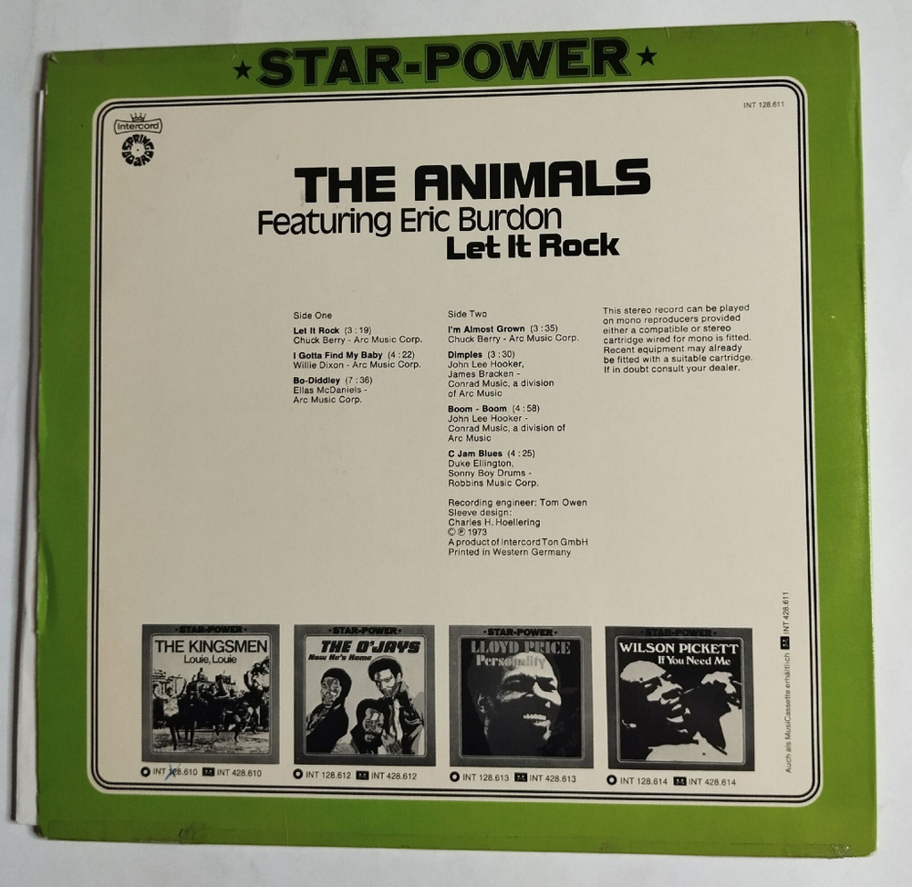 Винтажная виниловая пластинка LP The Animals Featuring Eric Burdon Let It Rock (Germany 1976)