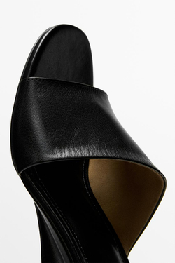 Massimo Dutti Босоножки на танкетке из мягкой кожи, черный