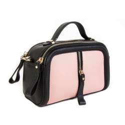 Стильная женская маленькая чёрно-розовая сумочка из натуральной кожи 21х14х7 см Doublecity 9438 Pink