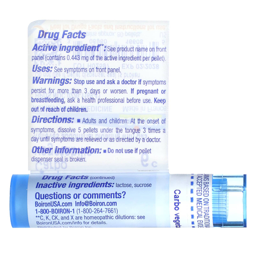 Boiron, Carbo Vegetabilis, 6C, от вздутия живота и газообразования, примерно 80 гранул