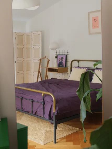 Комплект постельного белья из стираного перкаля сливового цвета из коллекции essential, 150х200 см