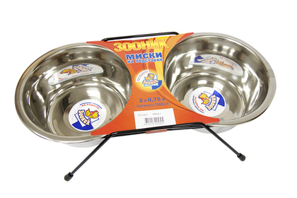 ZOONIK Подставка низкая с металлическими мисками 2*0,75 л, черная