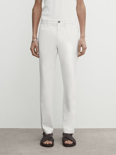 Massimo Dutti Зауженные брюки чинос из трикотина, натуральный, кремовый
