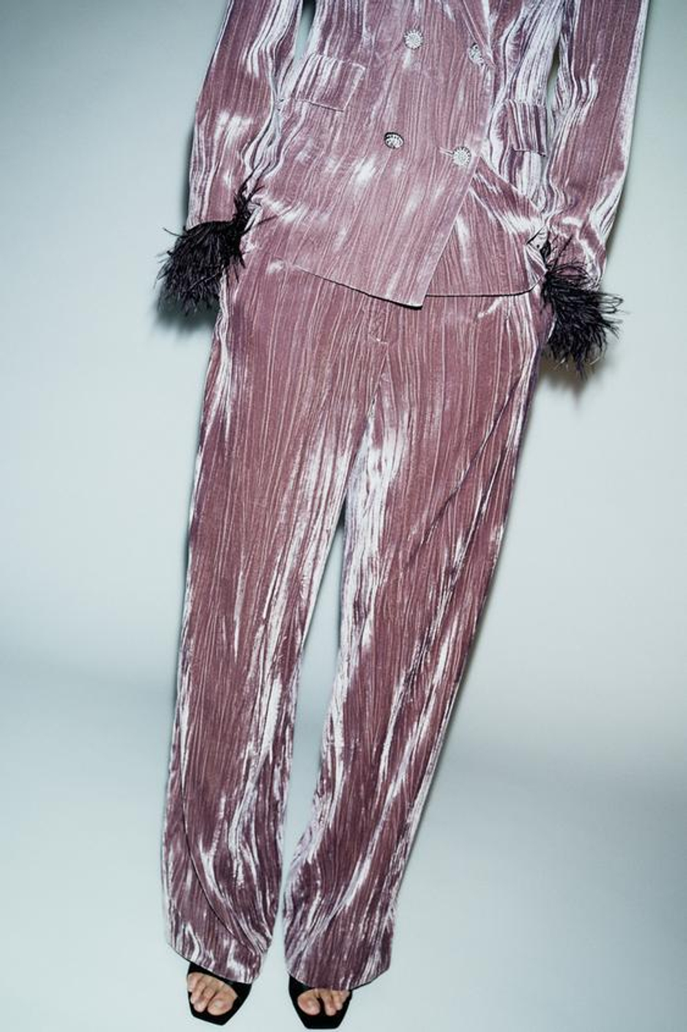 ZARA ШИРОКИЕ БРЮКИ ИЗ ВЕЛЬВЕТА, ЦВЕТ МАЛЬВЫ