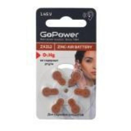 Батарейка GoPower ZA312 BL6 Zinc Air (6/60/600/3000)