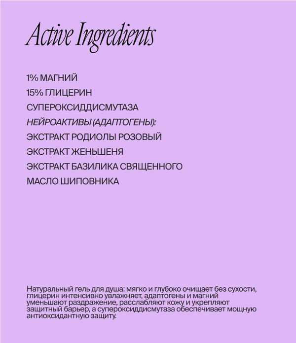 Гель для душа с адаптогенами и магнием 250 ml (Smorodina)