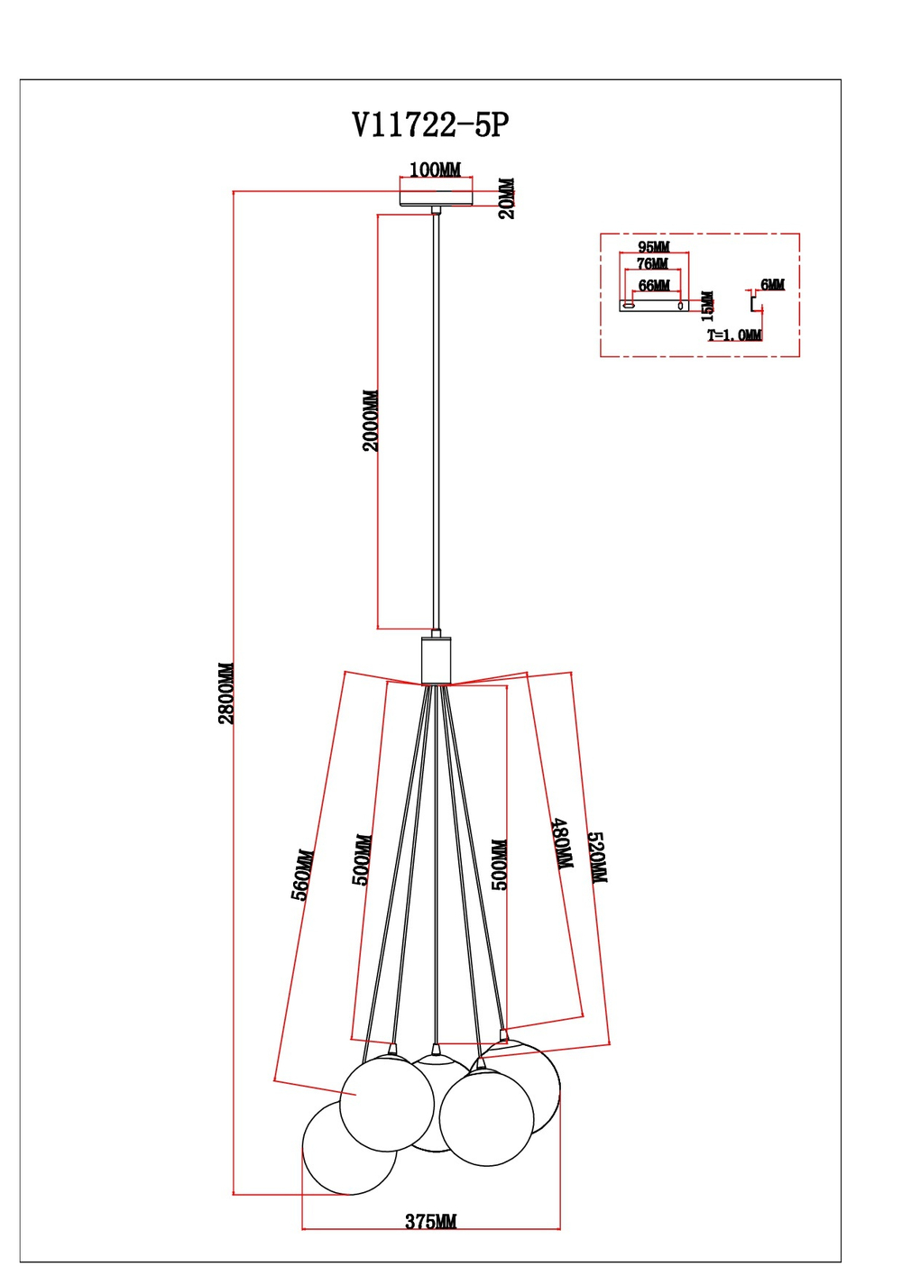 Светильник подвесной Moderli V11722-5P Renny