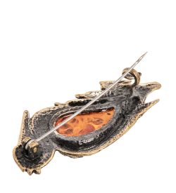 AM-1967 Брошь «Аист в камышах» (латунь, янтарь)