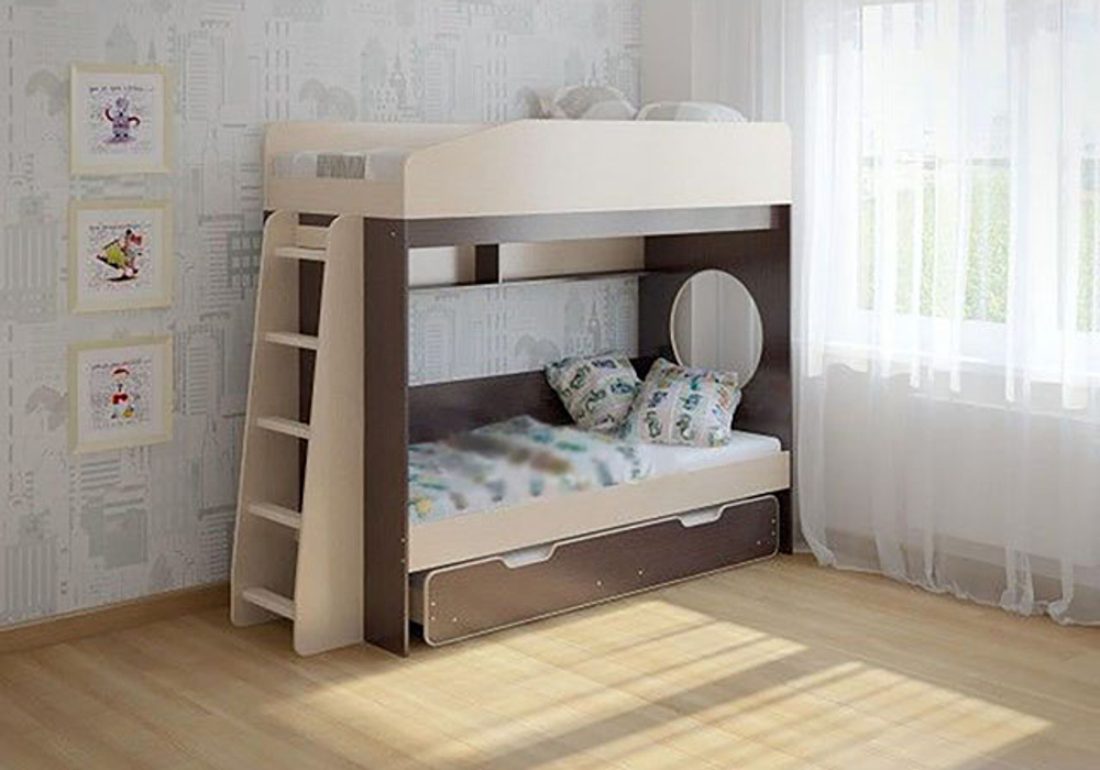 Трехъярусная кровать КарИВи Легенда 10.4  Дуб Молочный Венге