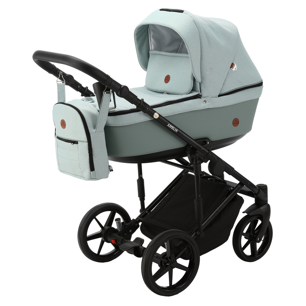 Детская коляска Adamex Amelia 2 в 1 AM260-TIP (СЕР-ЗЕЛ.ТК.+СЕР-ЗЕЛ. КОЖ)