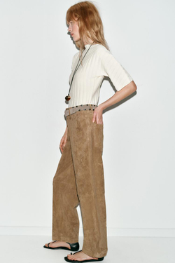 ZARA ТОП В РУБЧИК С ОБЪЕМНЫМИ РУКАВАМИ, ЭКРЮ