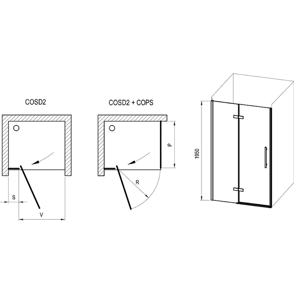 Душевая дверь Ravak Cool COSD2-100 X0VVAC300Z1 профиль Черный стекло Transparent