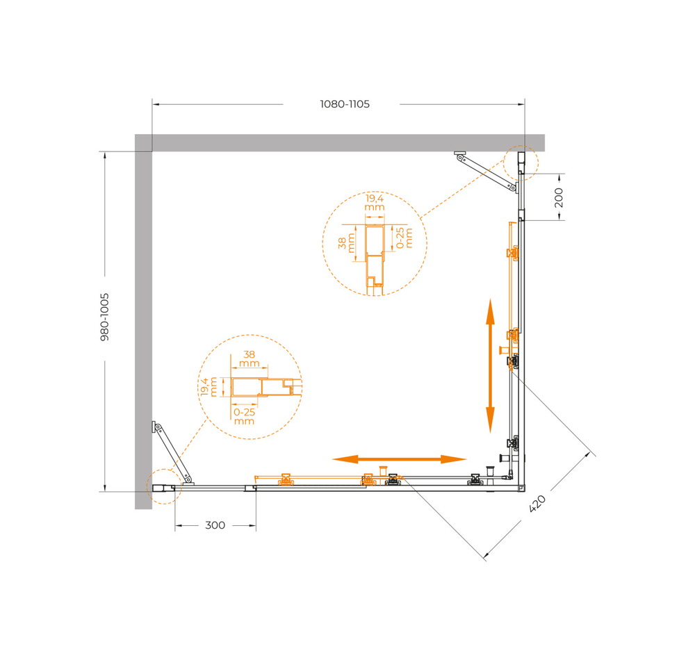 Душевой уголок Cezares MOLVENO-AH-22-110/100-C-Cr-IV, 110х100х195, профиль хром, стекло прозрачное