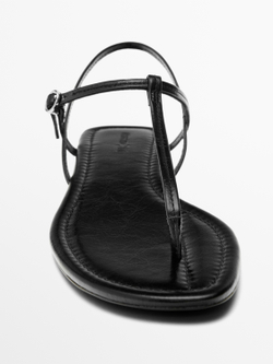 Massimo Dutti Сандалии на плоской подошве с ремешками и разделителем для пальцев ног, черный