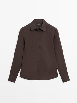Massimo Dutti Эластичная рубашка из смесового хлопка, коричневый