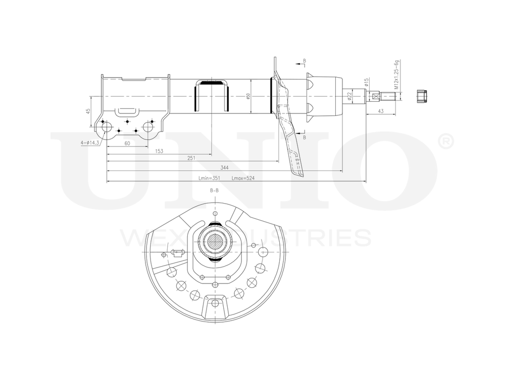 Амортизатор газовый передней подвески левый UNIO SAB-10364