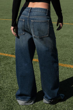 ZARA ДЖИНСЫ BAGGY FOLDED TRF СО СРЕДНЕЙ ПОСАДКОЙ, МОРСКОЙ СИНИЙ