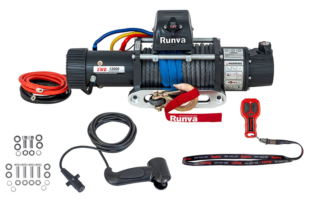 Лебёдка электрическая двухскоростная 12V Runva 12000 lbs 5443 кг (синтетический трос)