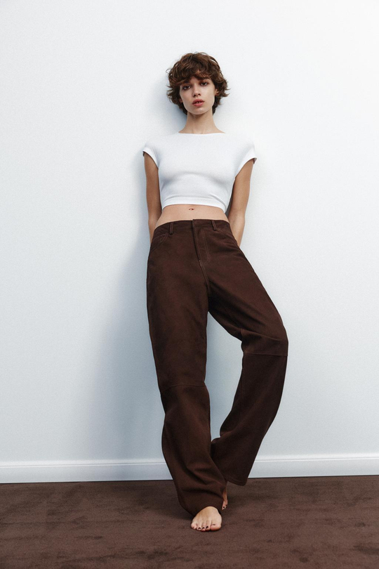 ZARA УКОРОЧЕННАЯ ФУТБОЛКА ИЗ ХЛОПКА И МОДАЛА, БЕЛЫЙ