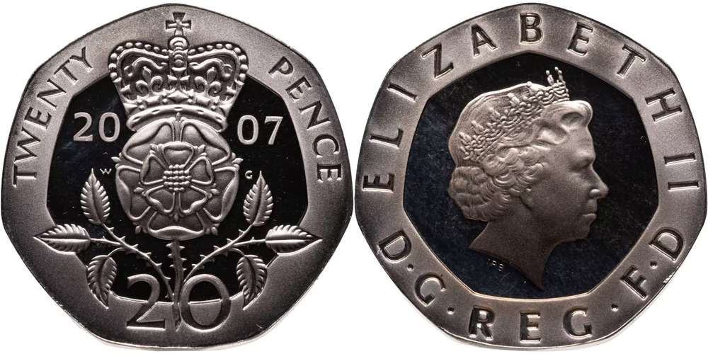 Великобритания 20 пенсов, 2007 Королева Елизавета II UNC