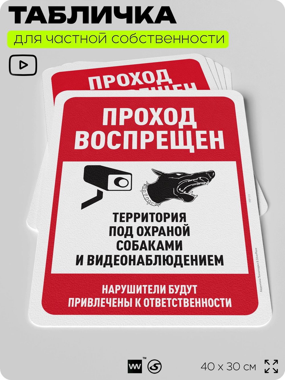 Табличка для частной территории "Проход воспрещен", на дом, для участка, организаций и частных территорий, предупреждающая, 40х30 см, Silver Plane x Айдентика Технолоджи