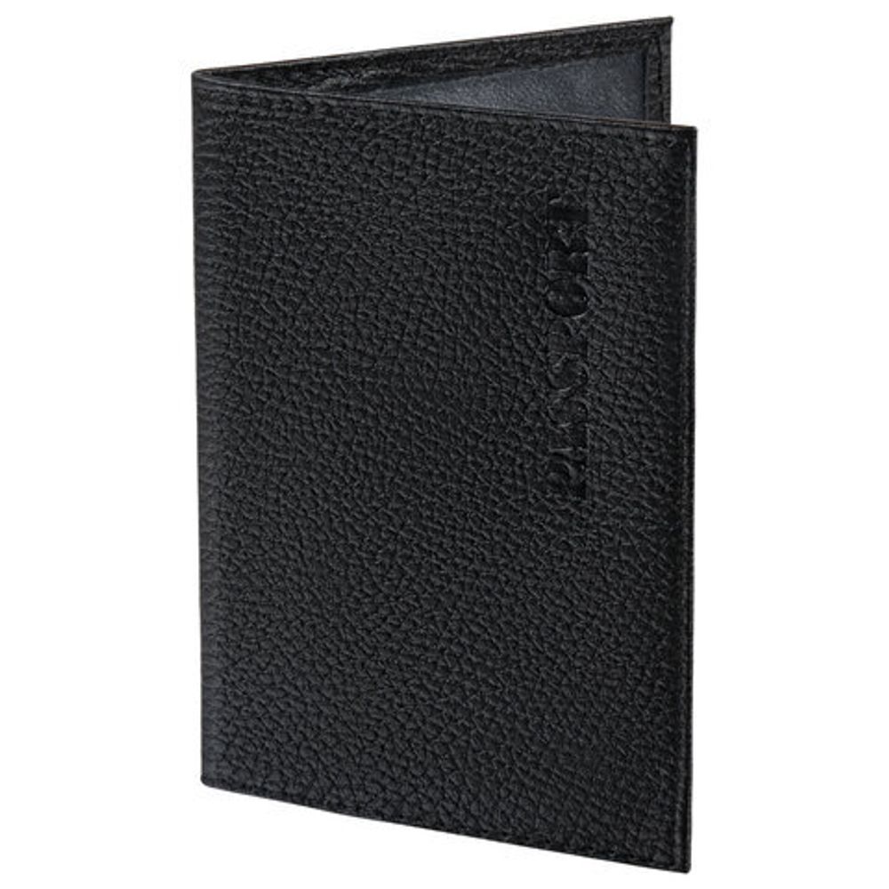 Обложка для паспорта натуральная кожа флоттер, "PASSPORT", кожаный уголок, черная, BRAUBERG, 238192