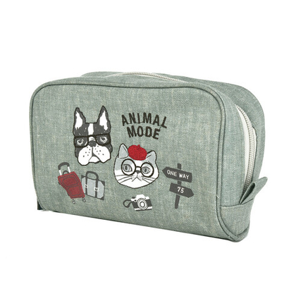 Косметичка, футляр для аксессуаров с котом и бульдогом, "ANIMAL MODE", зеленая, 24-7544-2, KUSUGURU