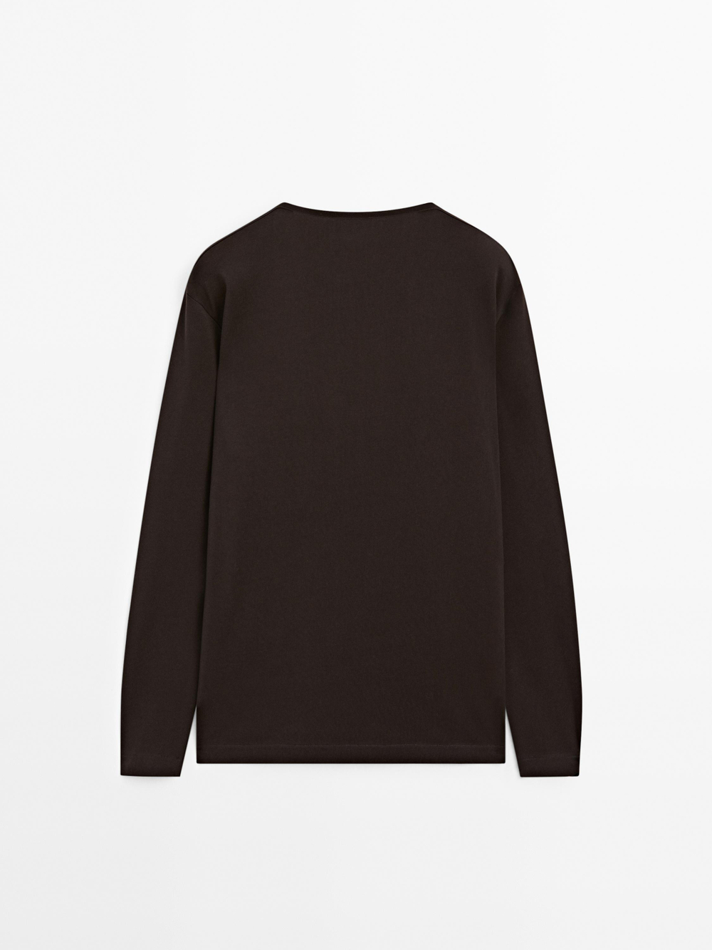 Massimo Dutti Футболка с длинными рукавами из плотной ткани, шоколадно-коричневый