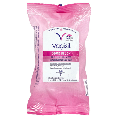 Vagisil, Ежедневные освежающие салфетки Odor Block®, 20 мягких одноразовых салфеток