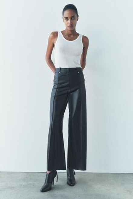 ZARA БРЮКИ WIDE-LEG ИЗ ИСКУССТВЕННОЙ КОЖИ — ZW COLLECTION, ЧЕРНЫЙ