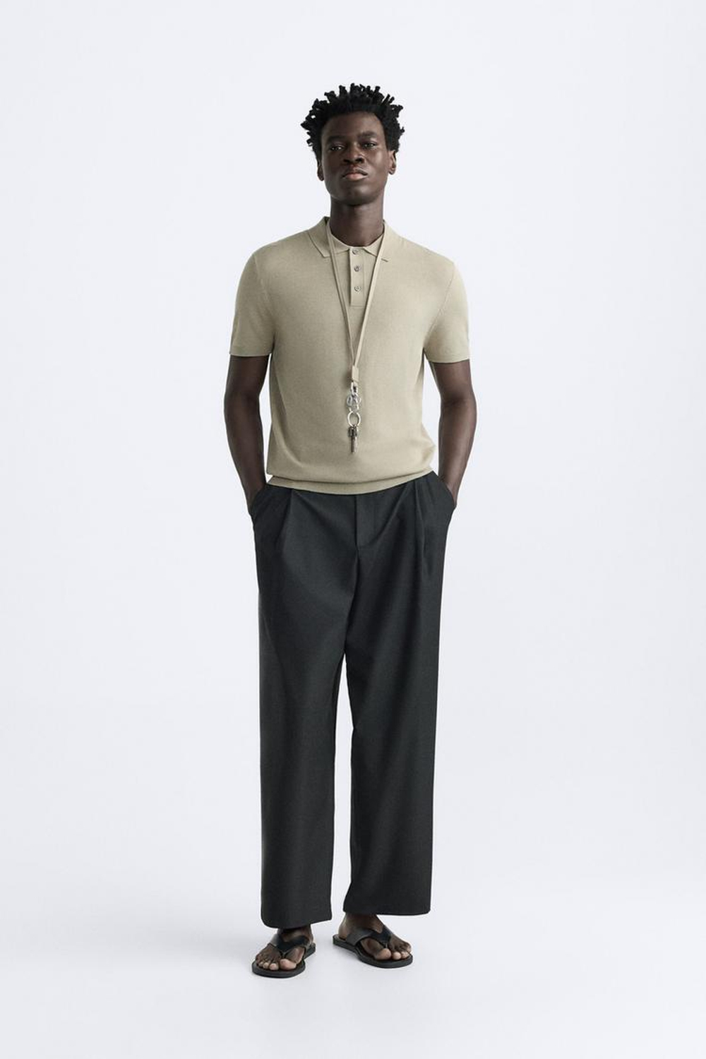 ZARA ПОЛО ИЗ СМЕСОВОЙ ВИСКОЗЫ, СВЕТЛО-ЗЕЛЕНЫЙ