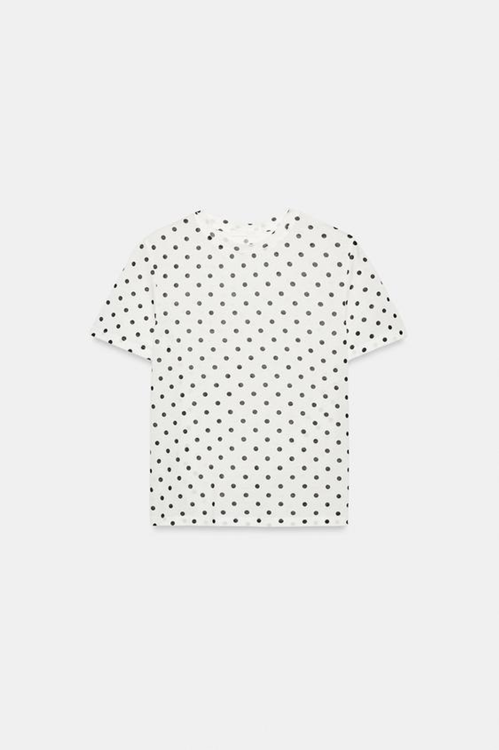 ZARA ФУТБОЛКА В ГОРОШЕК С КОРОТКИМИ РУКАВАМИ, ЭКРЮ/ЧЕРНЫЙ