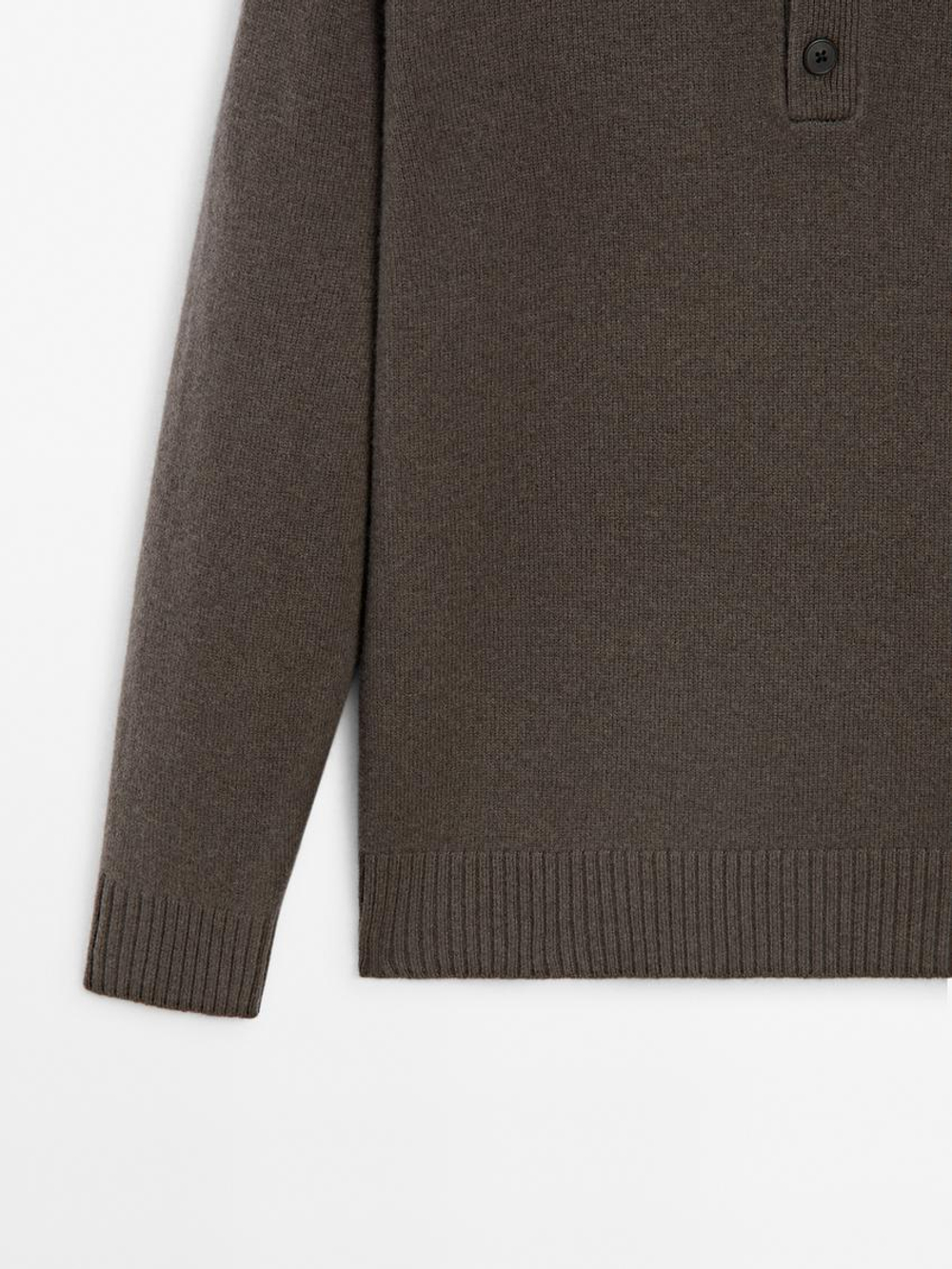 Massimo Dutti Свитер из 100% шерсти с воротником-поло, серый