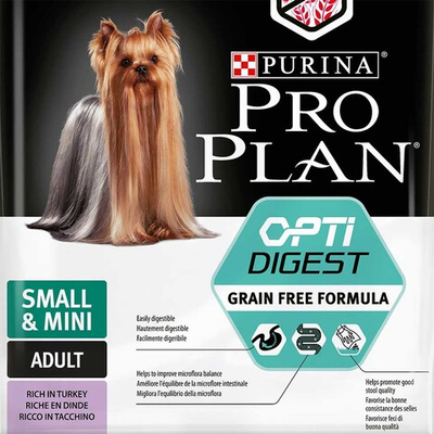 Pro Plan GrainFree Optidigest Small&Mini Turkey - беззерновой сухой корм для взрослых собак мелких и карликовых пород с чувствительным пищеварением