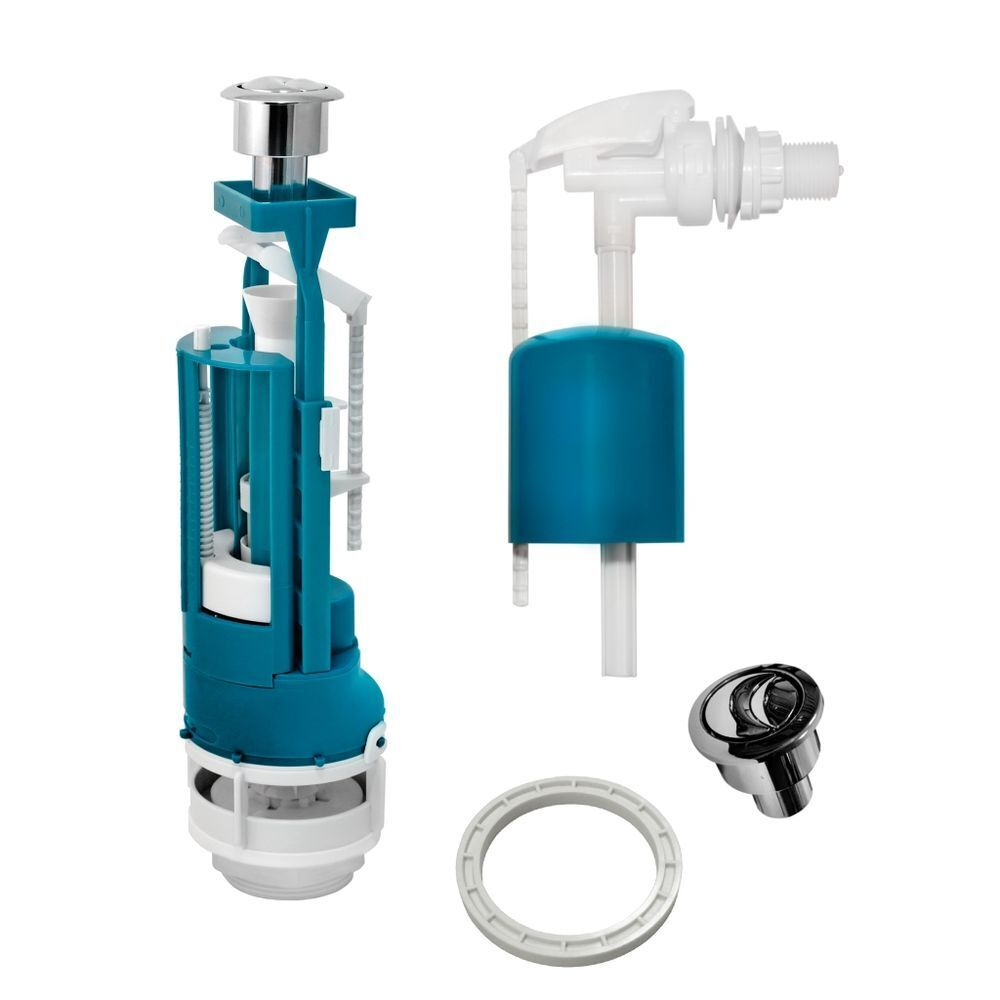 Арматура для бачка унитаза боковая, пластик, двухрежим, кноп, гальваника, Инкоэр, СБ2-БпрН-ХХ-В, СБ2