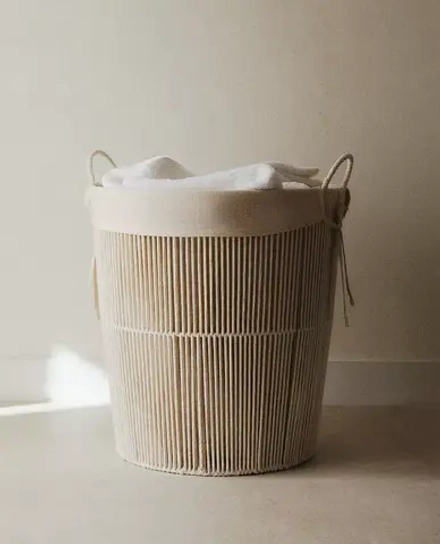 ZARA HOME КОРЗИНА ДЛЯ БЕЛЬЯ С КРЫШКОЙ, ЭКРЮ