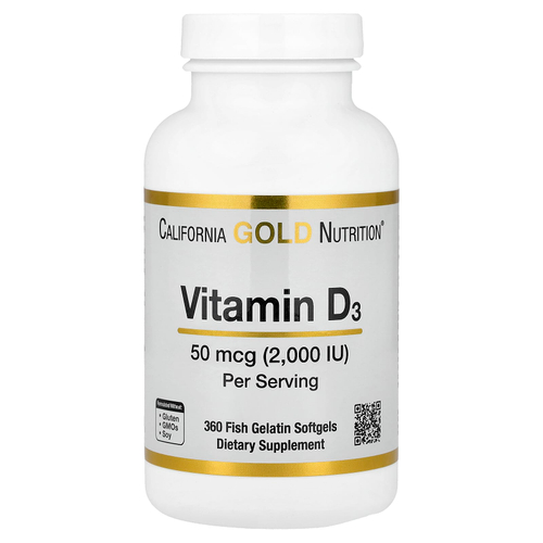 California Gold Nutrition, витамин D3, 50 мкг (2000 МЕ), 360 рыбно-желатиновых капсул