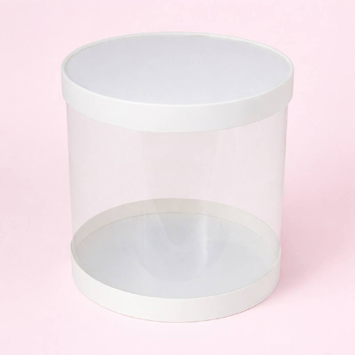 Коробка для торта тубус прозрачная диам.240мм выс.240мм (белая)