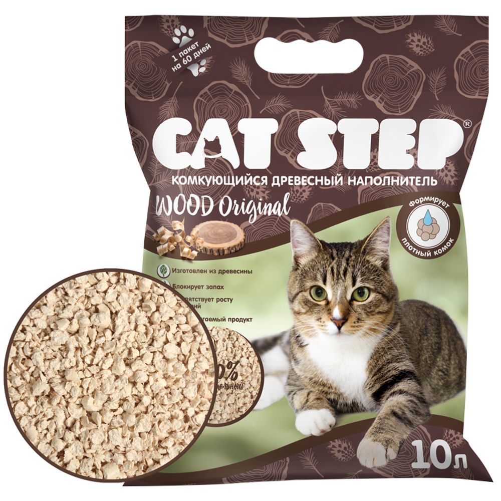 Наполнитель комкующийся растительный CAT STEP Wood Original  10 л