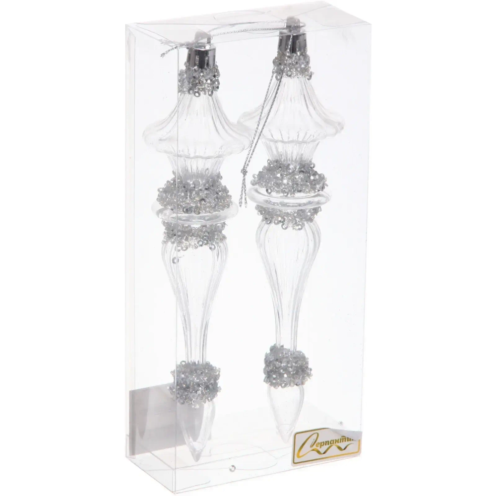 Елочные игрушки «Изящная нежность» 4,5*4,5*19 см (набор 2 шт), Белый