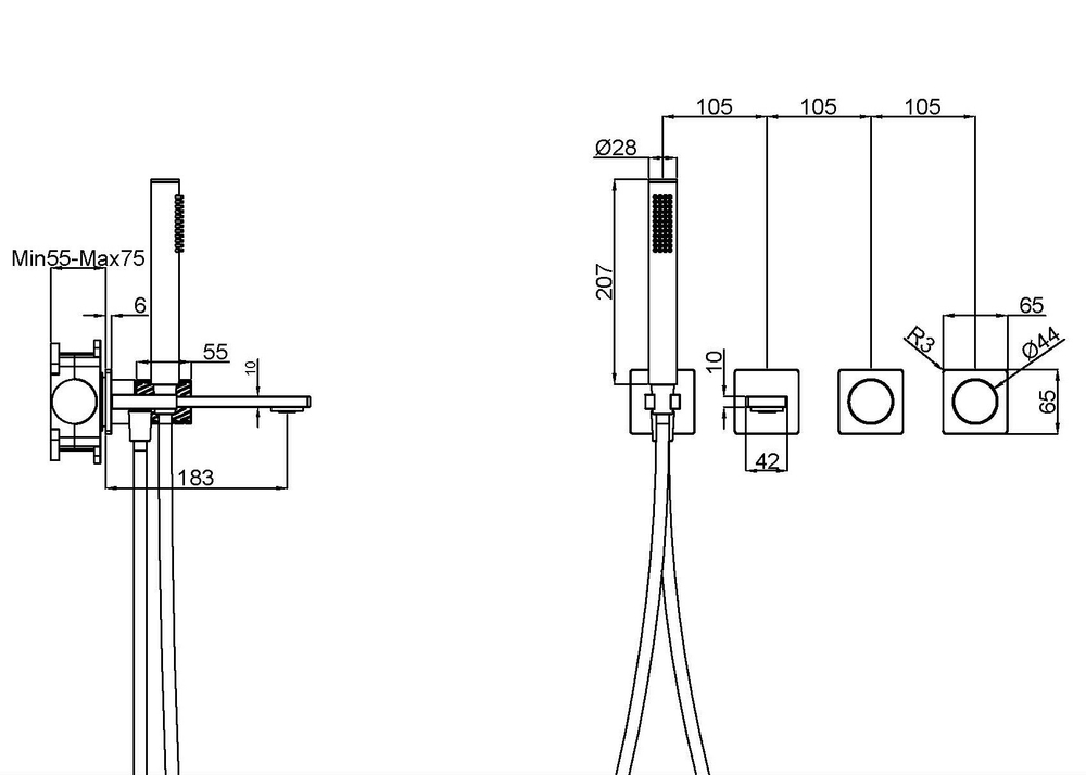 Смеситель для ванны Альто (Alto) Vincea VBTW-6AL1GM, встраиваемый, вороненая сталь