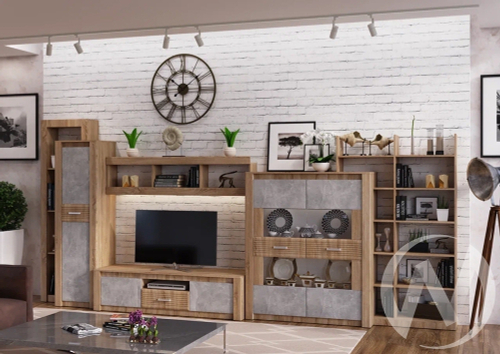 Гостиная Терра (дуб сонома/бетон темный; дуб сонома) Вариант №3