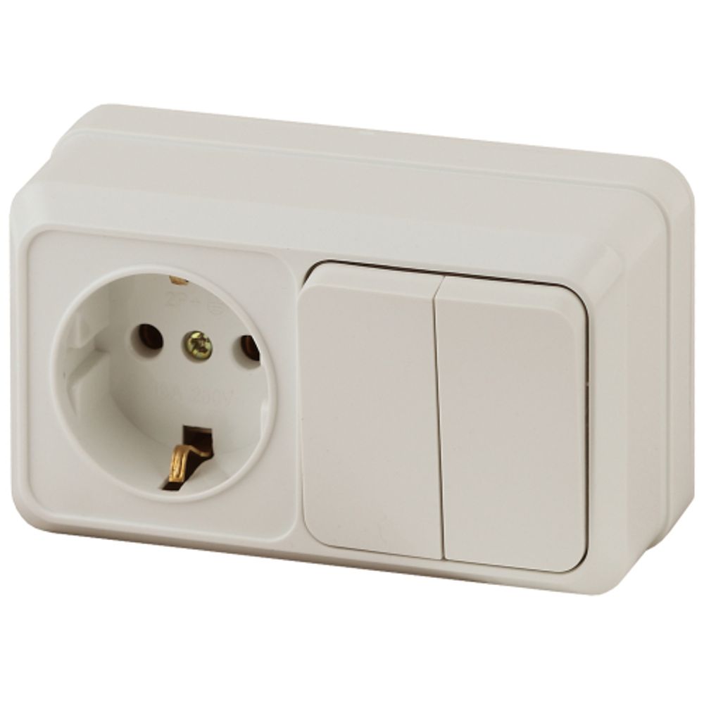 Блок розетка с выключателем Intro Quadro 2-702-02 двойным горизонтальный 10-16-А-250В IP20 ОУ слоновая кость | Intro