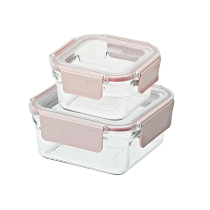 Набор контейнеров Glasslock ORSTSET-1130 Sandy pink (1130ml,440ml; -20/+220℃; квадратный)