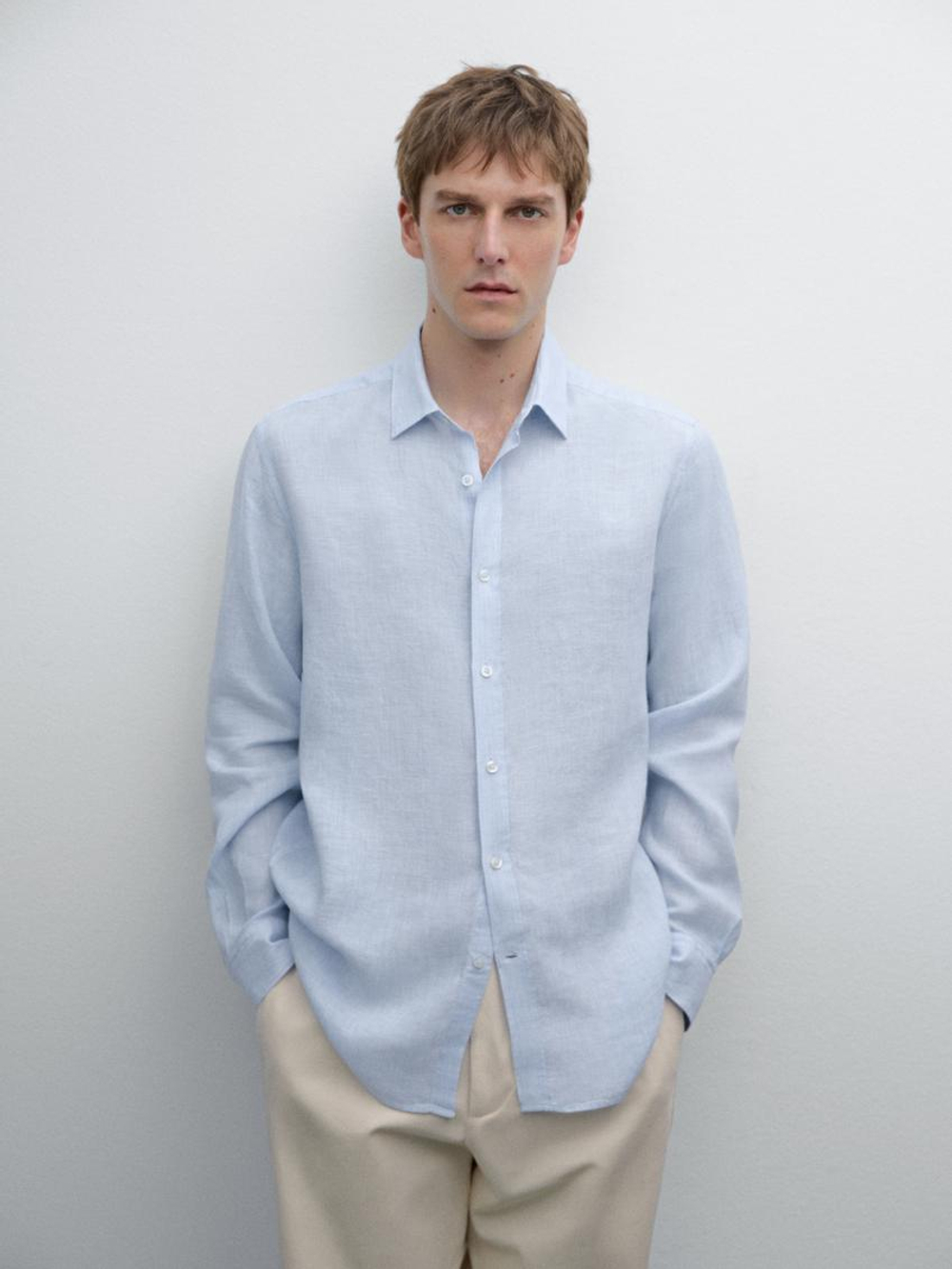 Massimo Dutti Льняная рубашка, небесно-голубой