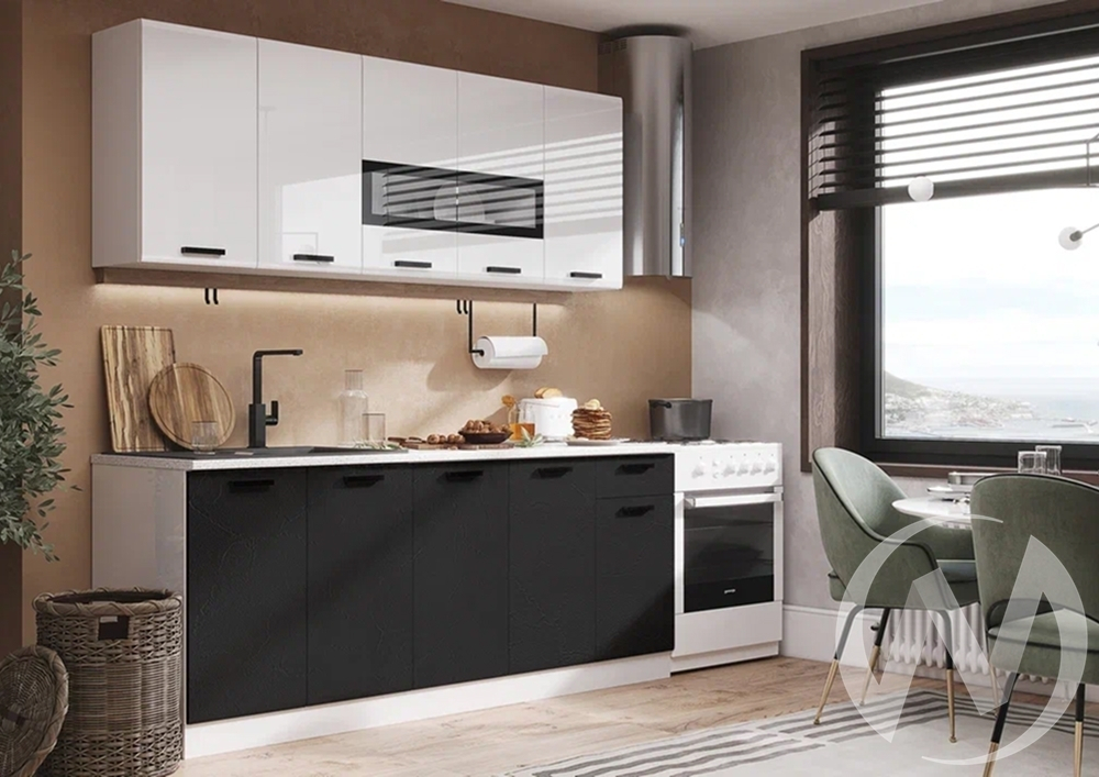 Кухня Рио 2;0м (белый/пластер бьянко; пластер блэк/кастилло темный)