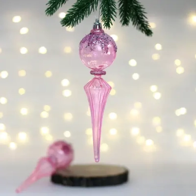 Елочные украшения «Изящный блеск» 5.3*5.3*19 см (набор 2 шт), Розовый