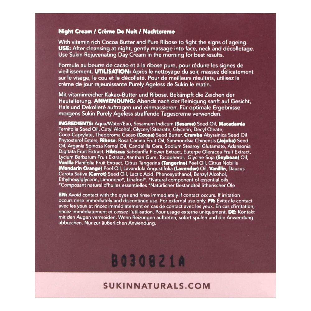 Sukin, Purely Ageless, восстанавливающий ночной крем, 120 мл (4,06 жидк. унц.)
