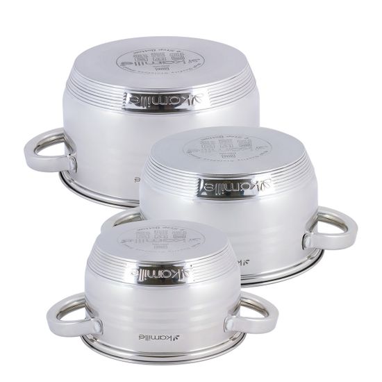 Набор кастрюль 6 предметов 1,5 л; 2 л; 3 л. Kamille KM 4915 из нержавеющей стали